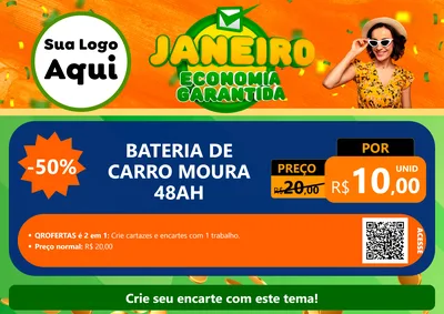 Modelo de Cartaz para Cartaz A4 Horizontal com o tema Janeiro - Economia Garantida para Baterias Elétricas
