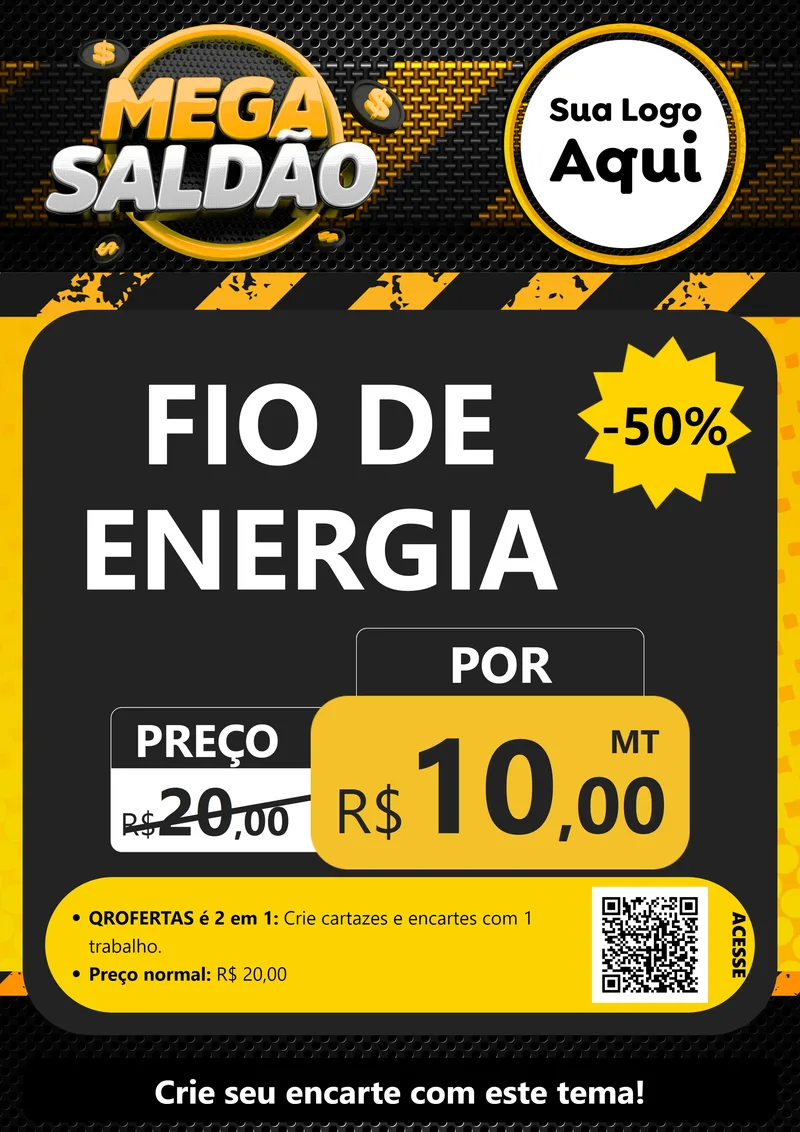 Modelo de Cartaz para Cartaz A4 Vertical com o tema Mega Saldão para Materiais Elétricos