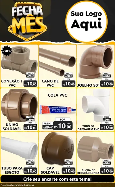 Modelo de Encarte para Encarte Grande com o tema Fecha Mês para Tubos e conexões