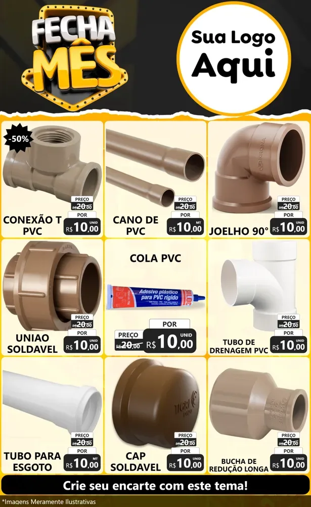 Modelo de Encarte para Encarte Grande com o tema Fecha Mês para Tubos e conexões