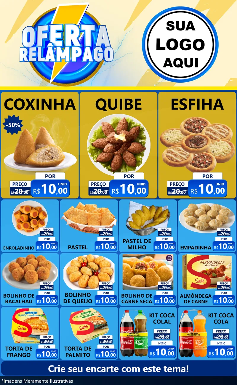 Modelo de Encarte para Encarte Grande com o tema Oferta Relâmpago para Salgadaria