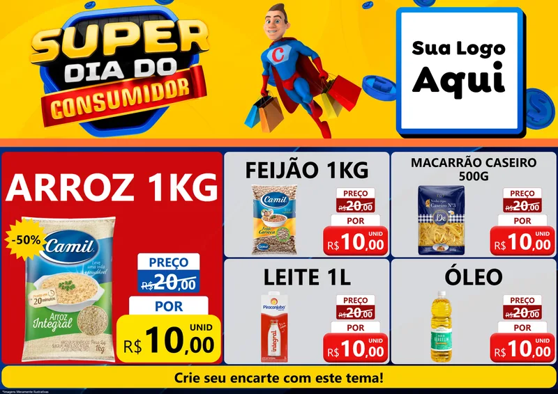 Modelo de Encarte para Encarte A4 Horizontal com o tema Super Dia do Consumidor para Supermercado