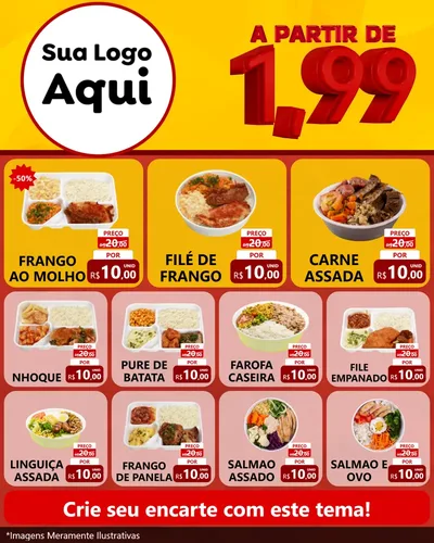 Modelo de Rede Social para Feed Instagram com o tema A Partir de Um e Noventa e Nove - 1,99 para Restaurante