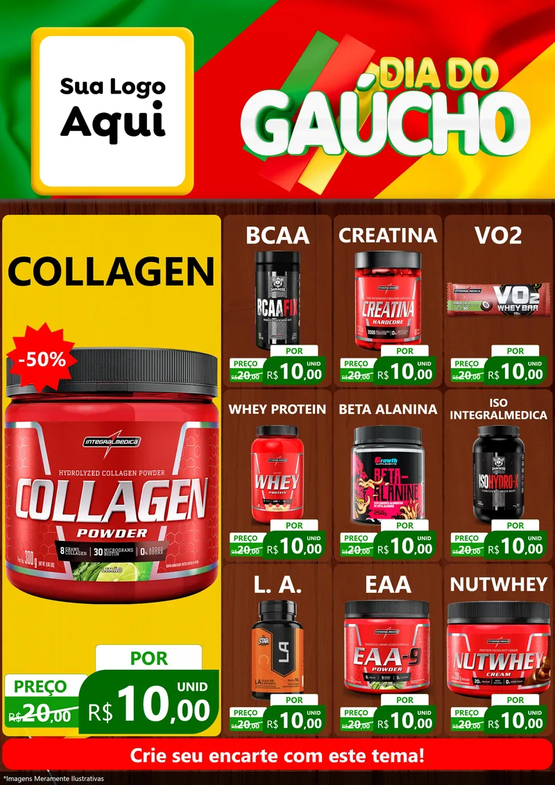 Modelo de Encarte para Encarte A4 Vertical com o tema Dia do Gaúcho para Suplementos alimentares