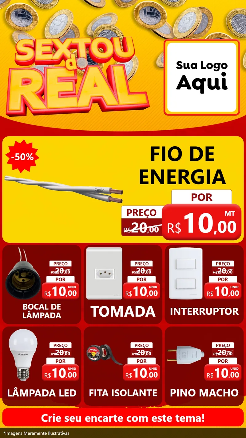 Modelo de Rede Social para Stories com o tema Sextou do Real para Materiais Elétricos