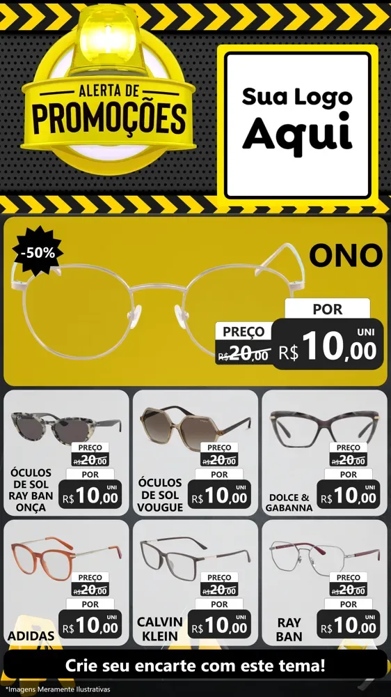 Modelo de Rede Social para Stories com o tema Alerta de Promoções para Óticas