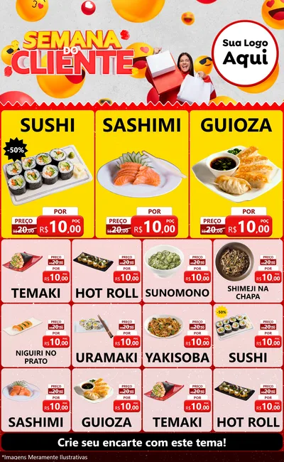 Modelo de Encarte para Encarte Grande com o tema Semana do Cliente para Comida japonesa