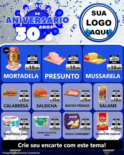Modelo de Rede Social para Feed Instagram com o tema Promoção de Aniversário - 30 Anos para Frios e Laticínios