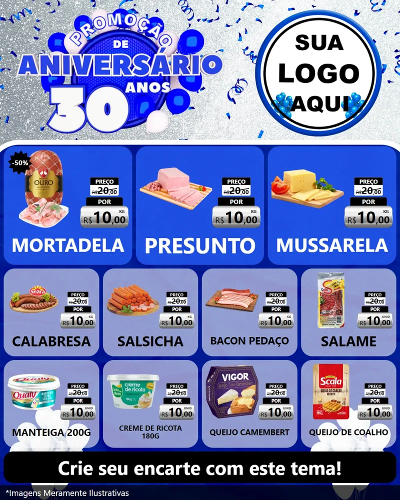 Modelo de Rede Social para Feed Instagram com o tema Promoção de Aniversário - 30 Anos para Frios e Laticínios