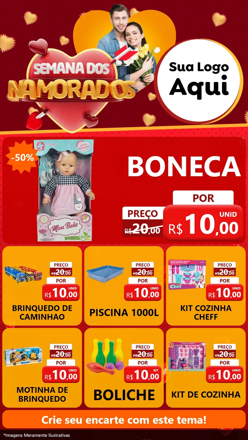 Modelo de Rede Social para Stories com o tema Semana dos Namorados para Brinquedos