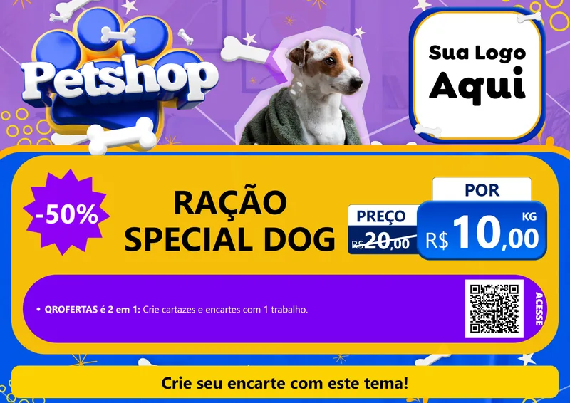 Modelo de Cartaz para Cartaz A4 Horizontal com o tema Petshop para Pet Shop