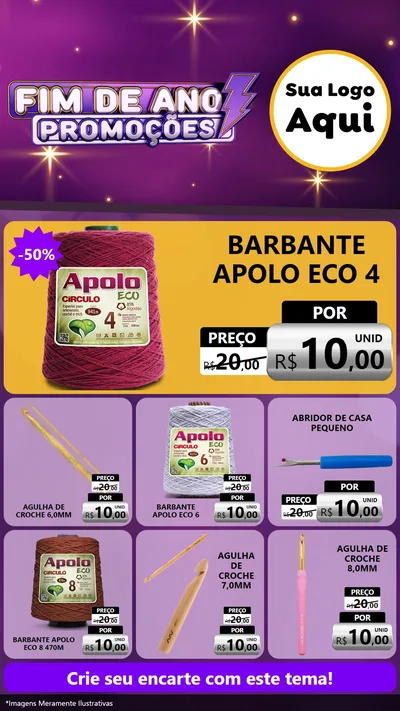Modelo de Rede Social para Stories com o tema Fim de Ano Promoções para Armarinho e Aviamentos