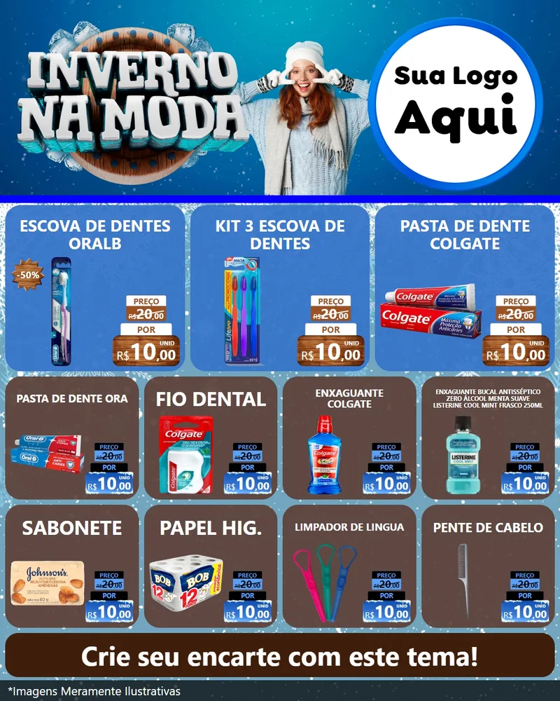 Modelo de Rede Social para Feed Instagram com o tema Inverno na Moda para Higiene Pessoal