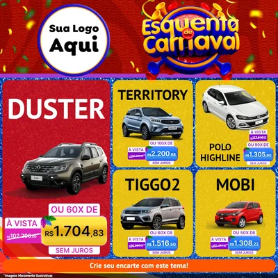Modelo de Rede Social para Feed Facebook com o tema Esquenta de Carnaval para Concessionaria de Carros