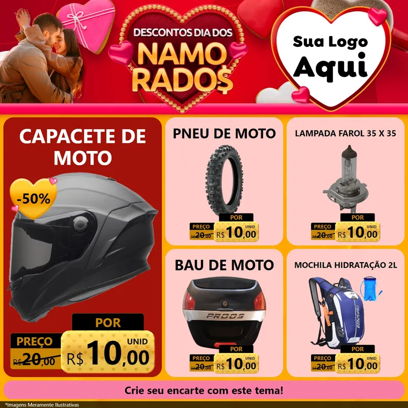 Modelo de Rede Social para Feed Facebook com o tema Descontos Dia dos Namorados para Moto peças