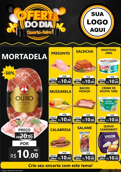 Modelo de Encarte para Encarte A4 Vertical com o tema Oferta do Dia - Quarta Feira! para Frios e Laticínios