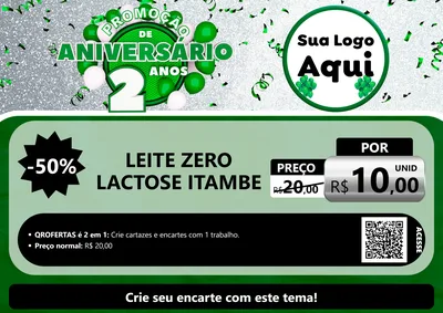 Modelo de Cartaz para Cartaz A4 Horizontal com o tema Promoção de Aniversário - 2 Anos para Frios e Laticínios
