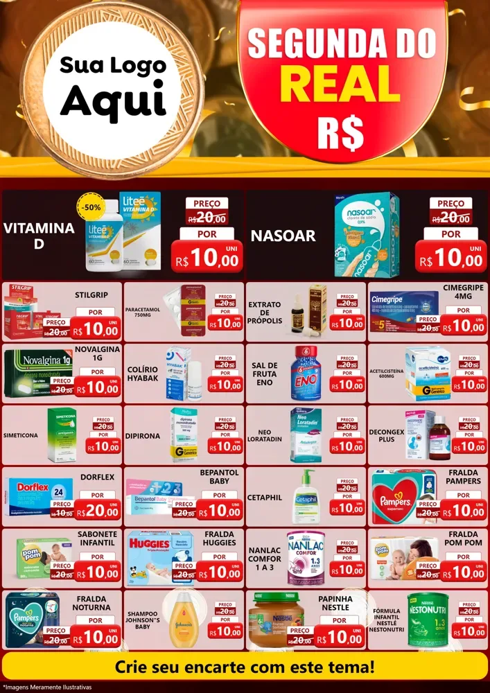 Modelo de Encarte para Encarte A4 Vertical com o tema Segunda do Real para Farmácia