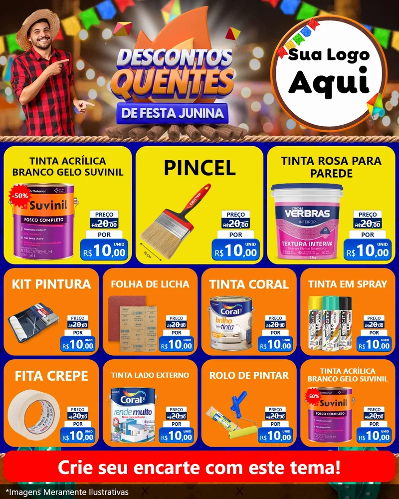 Modelo de Rede Social para Feed Instagram com o tema Descontos Quentes de Festa Junina para Tintas e Ferramentas