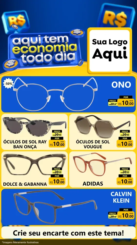 Modelo de TV para TV Vertical com o tema Aqui Tem Economia Todo Dia para Óticas