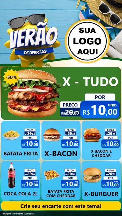 Modelo de Rede Social para Stories com o tema Verão de Ofertas para Hamburgueria