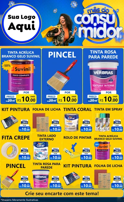 Modelo de Encarte para Encarte Grande com o tema Mês do Consumidor para Tintas e Ferramentas