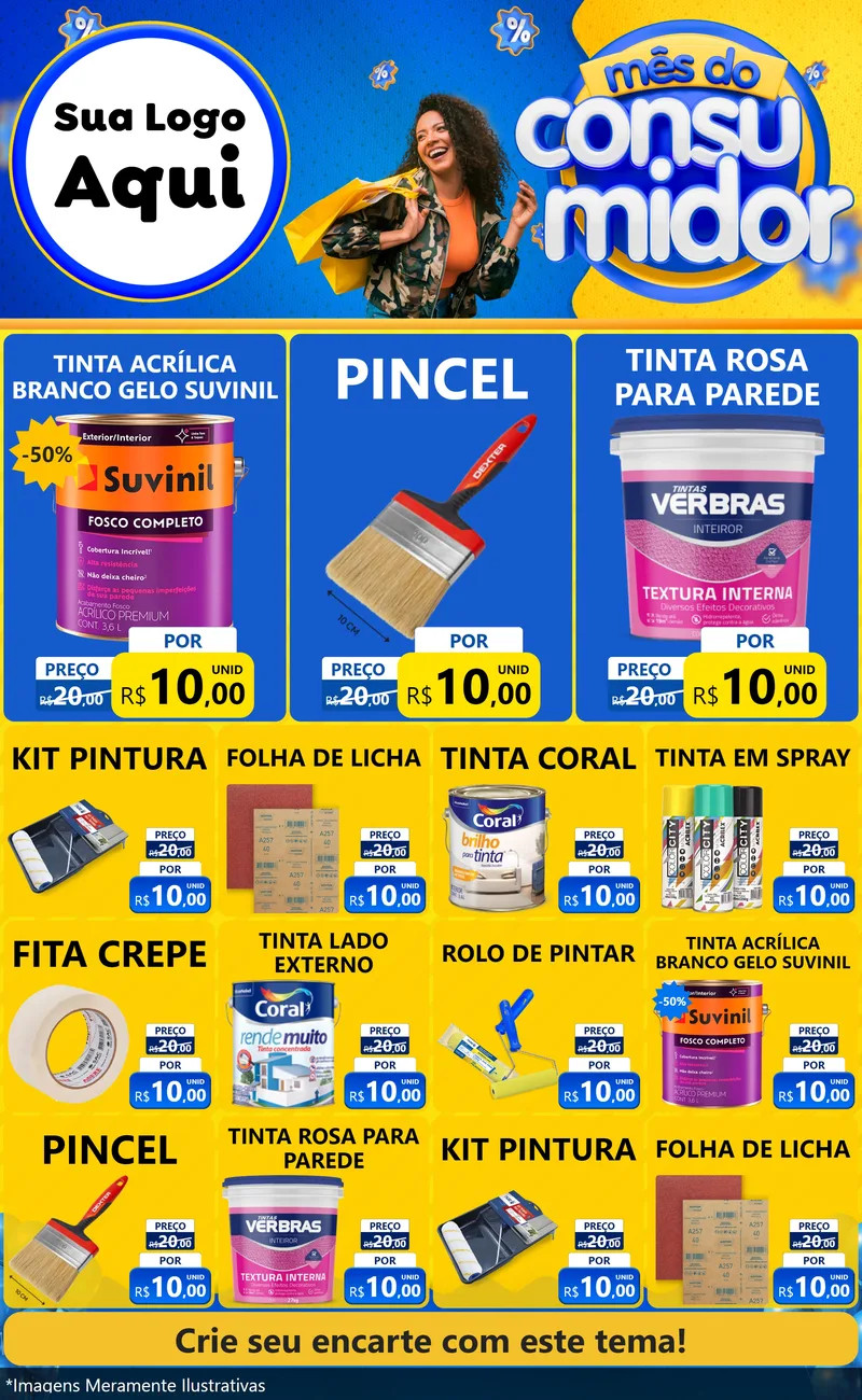 Modelo de Encarte para Encarte Grande com o tema Mês do Consumidor para Tintas e Ferramentas