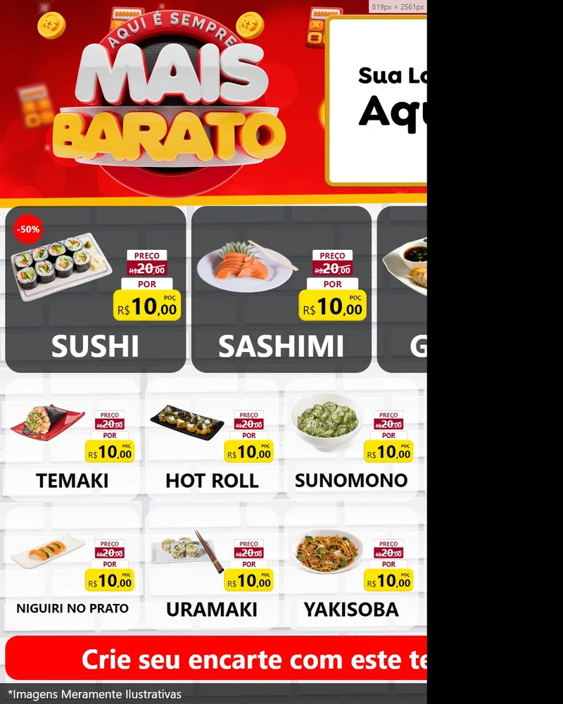 Modelo de Rede Social para Feed Instagram com o tema Mais Barato para Comida japonesa
