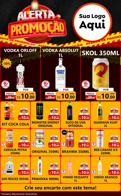 Modelo de Encarte para Encarte Grande com o tema Alerta de Promoção para Distribuidora de bebidas