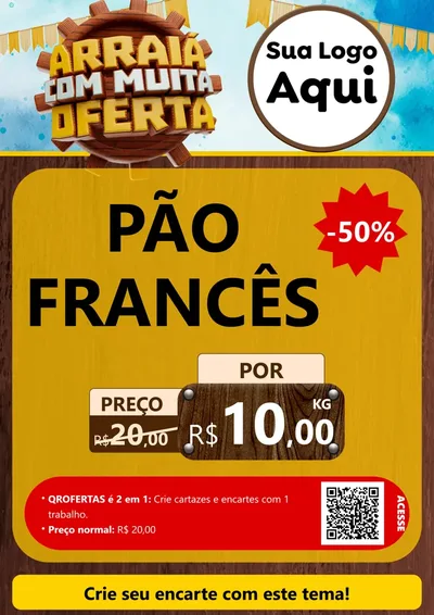 Modelo de Cartaz para Cartaz A4 Vertical com o tema Ofertas de São João - Junina para Padaria