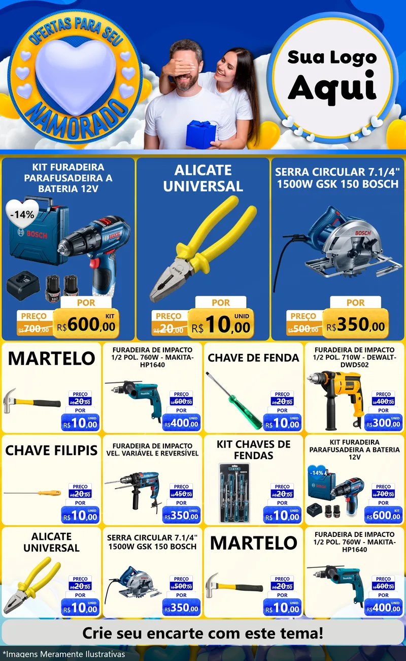 Modelo de Encarte para Encarte Grande com o tema Ofertas Para Seu Namorado para Maquinas e Ferramentas