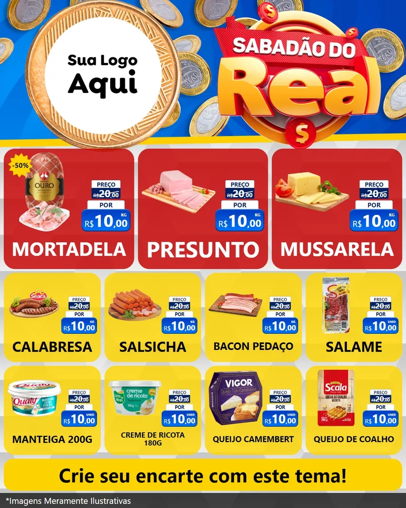 Modelo de Rede Social para Feed Instagram com o tema Sabadão do Real para Frios e Laticínios