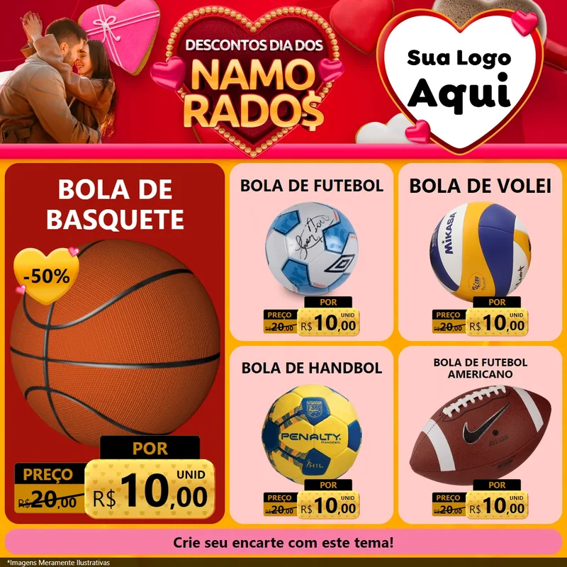 Modelo de Rede Social para Feed Facebook com o tema Descontos Dia dos Namorados para Artigos Esportivos