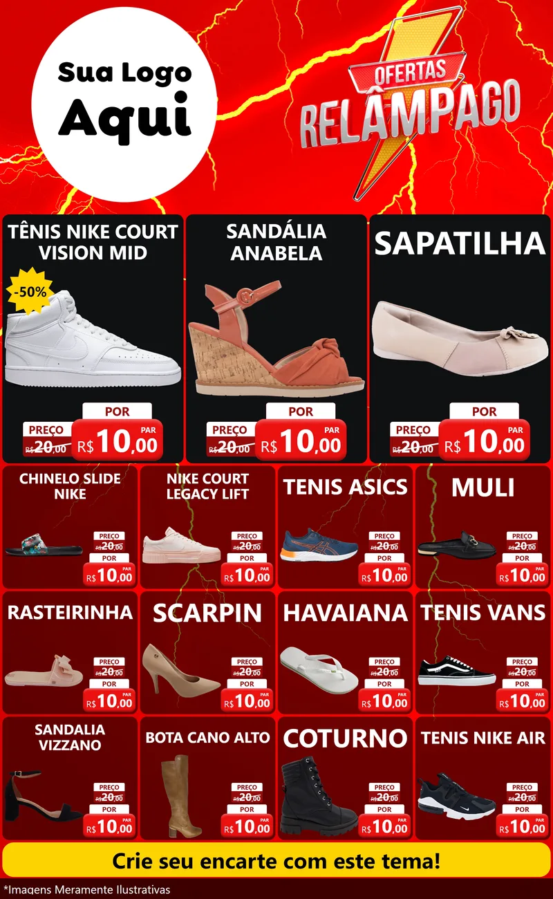 Modelo de Encarte para Encarte Grande com o tema Ofertas Relâmpago para Calçados