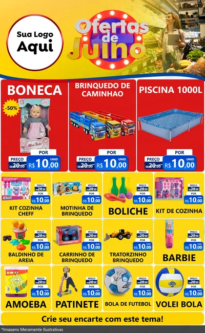 Modelo de Encarte para Encarte Grande com o tema Ofertas de Julho para Brinquedos