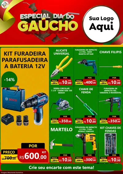 Modelo de Encarte para Encarte A4 Vertical com o tema Especial Dia do Gaúcho para Maquinas e Ferramentas