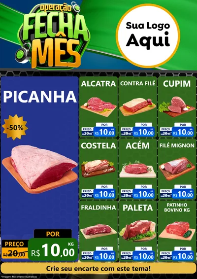 Modelo de Encarte para Encarte A4 Vertical com o tema Operação Fecha Mês para Açougue