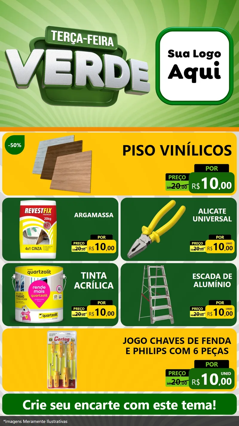 Modelo de TV para TV Vertical com o tema Terça - Feira Verde para Material para Construção