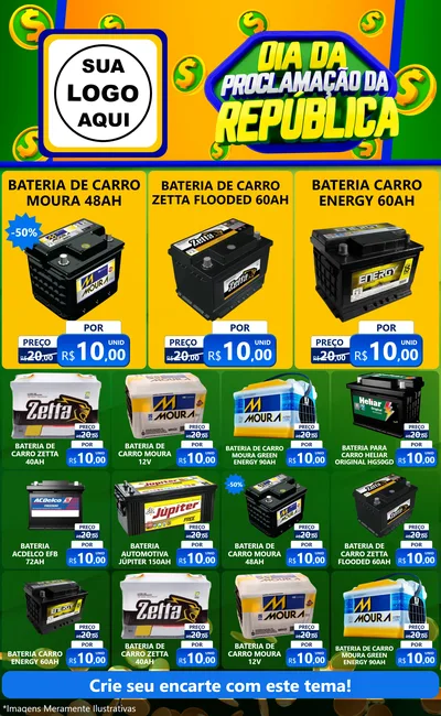 Modelo de Encarte para Encarte Grande com o tema Dia Da Proclamação da República para Baterias Elétricas
