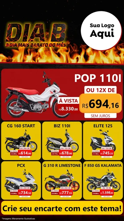 Modelo de Rede Social para Stories com o tema Dia B para Concessionaria de Motos