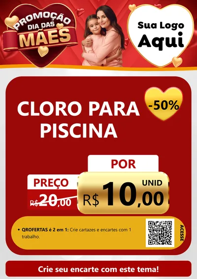 Modelo de Cartaz para Cartaz A4 Vertical com o tema Promoção Dia das Mães para Produtos para Piscina