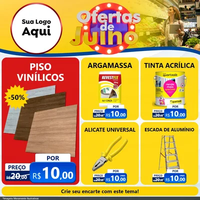 Modelo de Rede Social para Feed Facebook com o tema Ofertas de Julho para Material para Construção