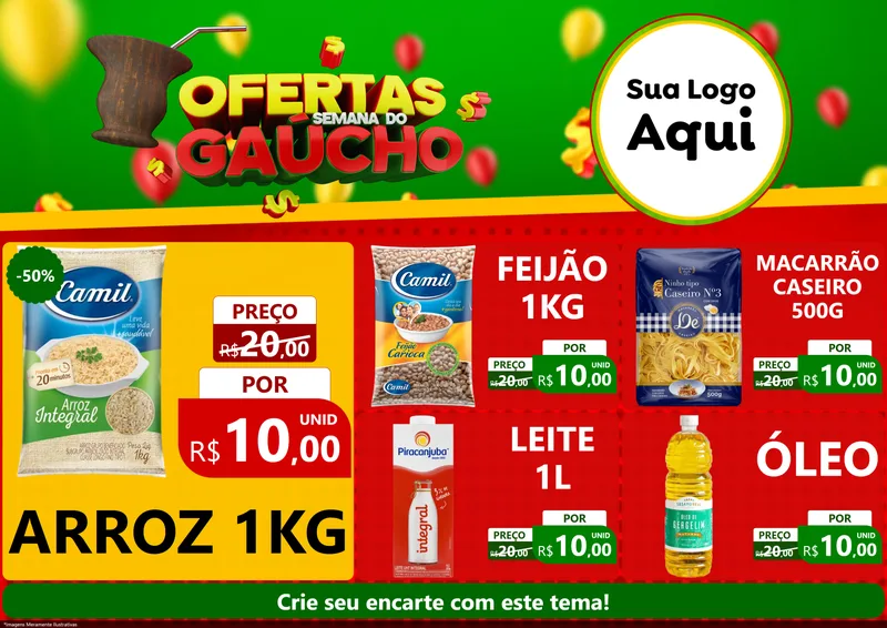 Modelo de Encarte para Encarte A4 Horizontal com o tema Ofertas Semana Do Gaúcho para Supermercado