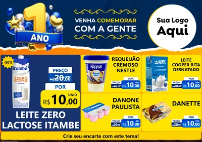 Modelo de Encarte para Encarte A4 Horizontal com o tema Um Ano de Aniversário para Frios e Laticínios