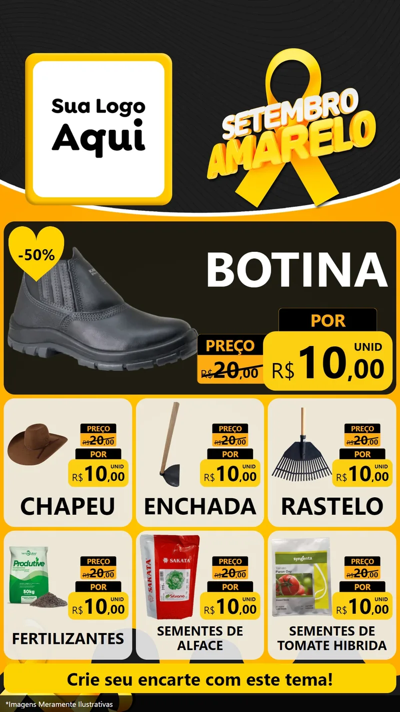 Modelo de Rede Social para Stories com o tema Setembro Amarelo para Agropecuária