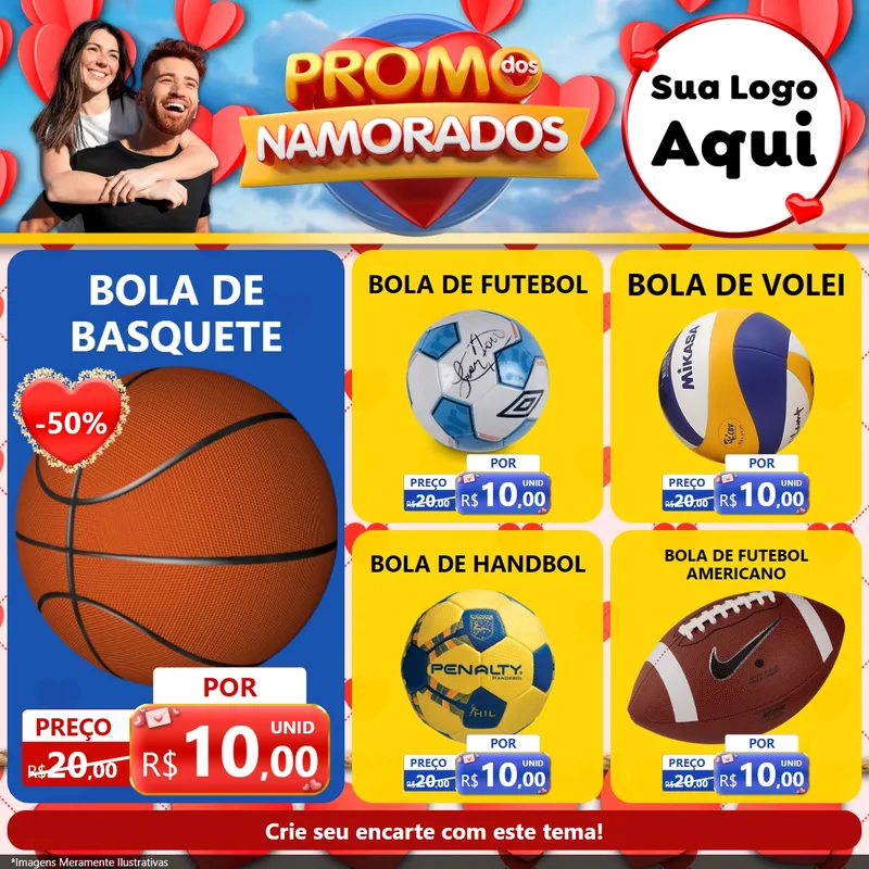 Modelo de Rede Social para Feed Facebook com o tema Promo dos Namorados para Artigos Esportivos