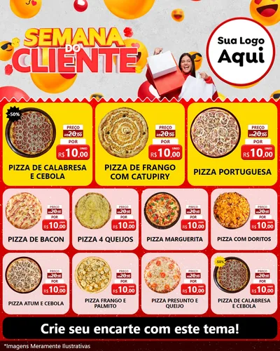 Modelo de Rede Social para Feed Instagram com o tema Semana do Cliente para Pizzaria