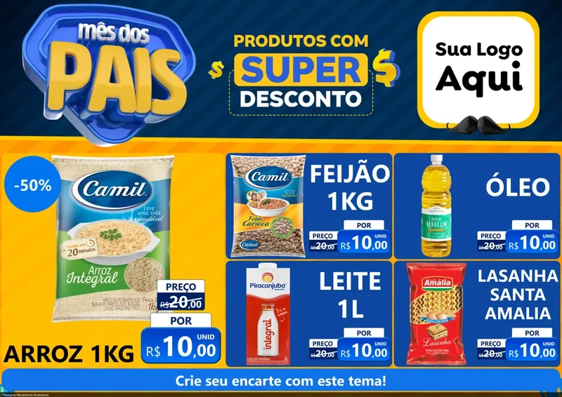 Modelo de Encarte para Encarte A4 Horizontal com o tema Mês dos Pais para Supermercado