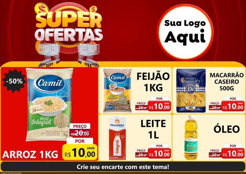 Modelo de Encarte para Encarte A4 Horizontal com o tema Super Ofertas para Supermercado