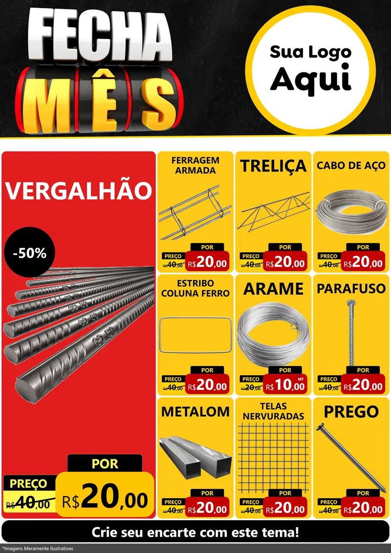 Modelo de Encarte para Encarte A4 Vertical com o tema Fecha Mês para Ferragens